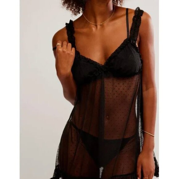 FREE PEOPLE NWT Heart To Heart Mini Slip / Black - small - Picture 8 of 11